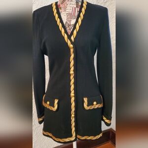 Vintage Dana Buchman Black and Gold Wool Knit Jacket/Mini Dress